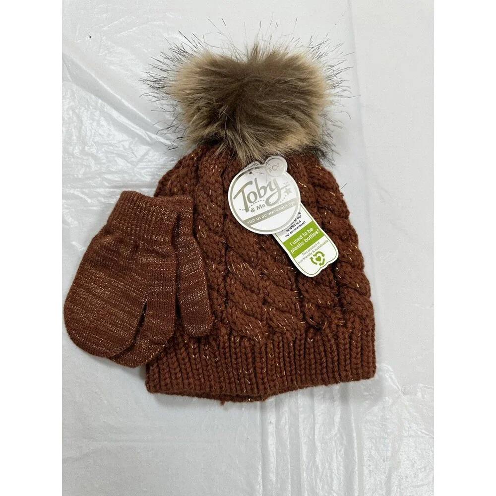 Toby And Me  Knitted Winter Beanie Hat with Mittens Infant Girls